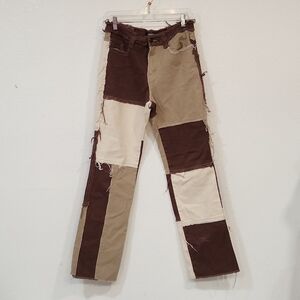 Jaded London Jeans Brown Patchwork Boho Fringe Boyfriend High Rise Sz 26W
